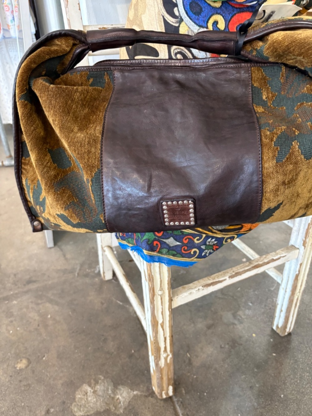 Campomaggi Atena Floral Velvet Jacquard and Leather Bag in Giallo & Moro - Picture 8 of 9